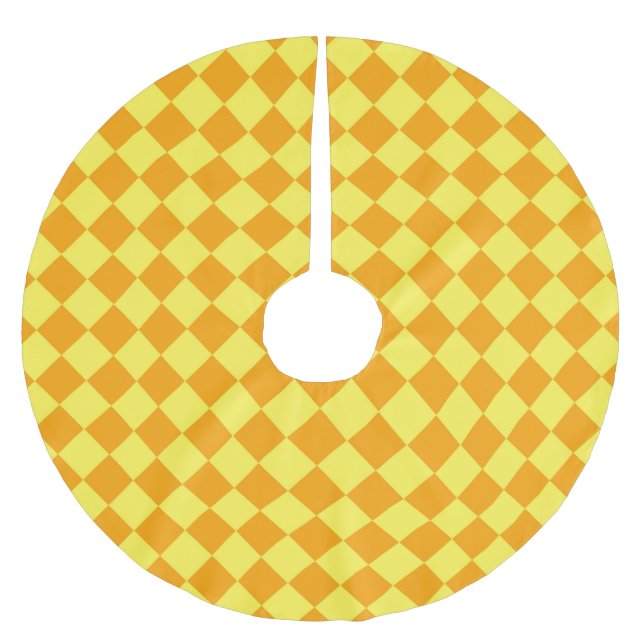 Orange Yellow Checker Diamond Pattern Brushed Polyester Tree Skirt (Front)