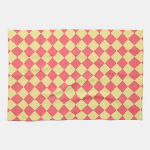 Orange Yellow Checker Diamond Pattern Kitchen Towel