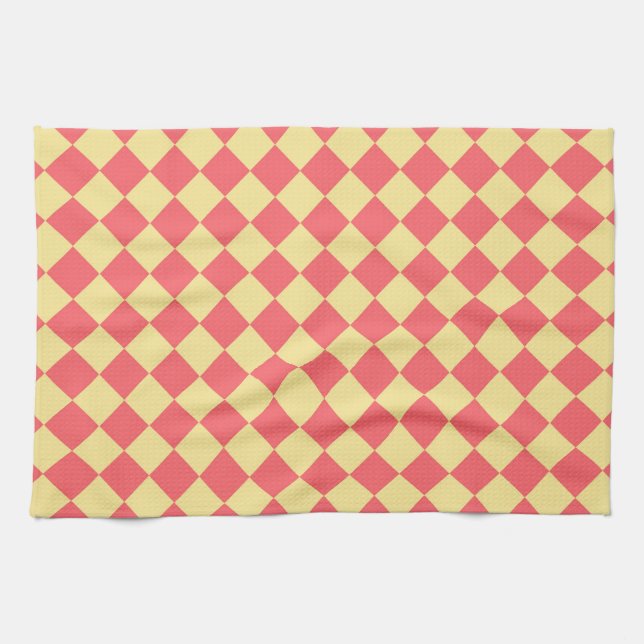 Orange Yellow Checker Diamond Pattern  Kitchen Towel (Horizontal)