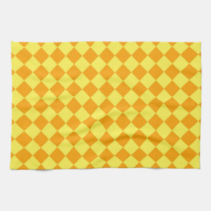 Orange Yellow Checker Diamond Pattern Kitchen Towel