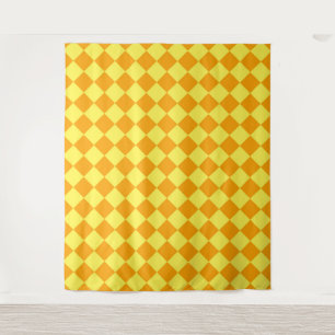 Orange Yellow Checker Diamond Pattern  Tapestry