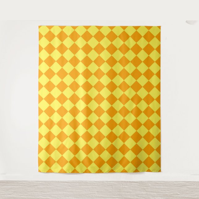 Orange Yellow Checker Diamond Pattern  Tapestry (Front)