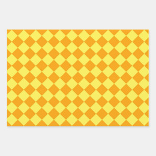 Orange Yellow Checker Diamond Pattern Wrapping Paper Sheets