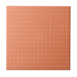 Orange & Yellow Checkered Pattern Retro Minimalist Ceramic Tile