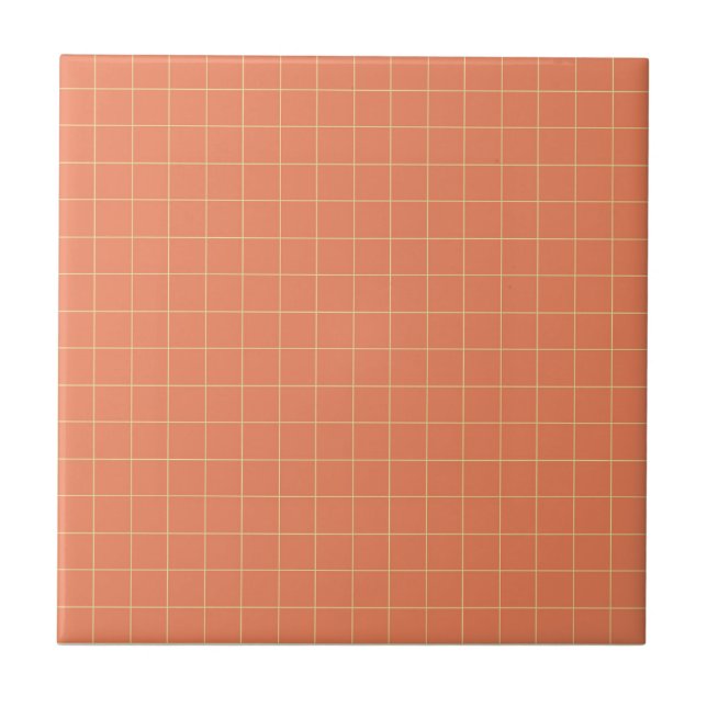 Orange & Yellow Checkered Pattern Retro Minimalist Ceramic Tile (Front)