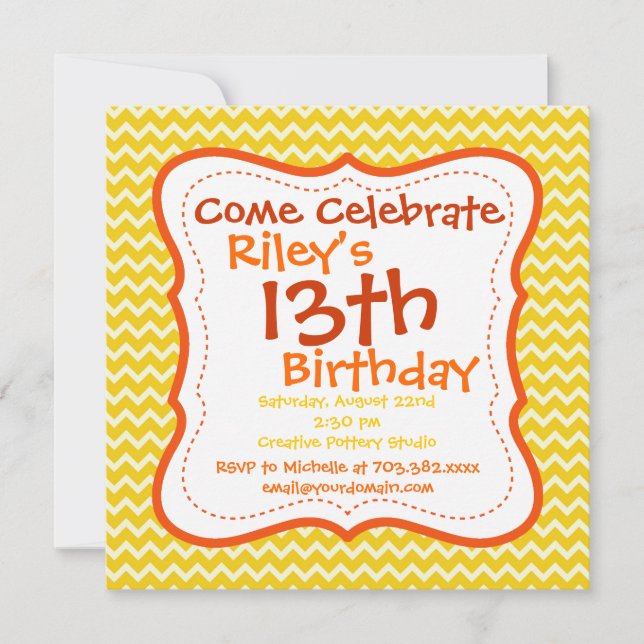 Orange Yellow Chevron Birthday Party Invitations (Front)