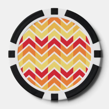 Orange Yellow Chevron Geometric Designs Color Poker Chips by SharonaCreations at Zazzle