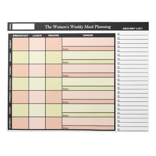 Orange Yellow Custom Weekly Meal Planning Notepad