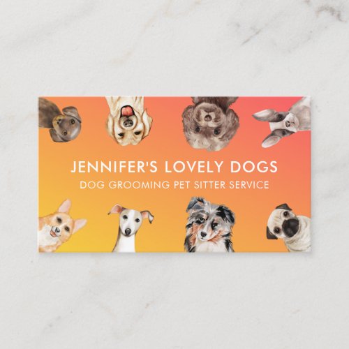 Orange Yellow Cute Small Size Dogs Pet Sitter Business Card