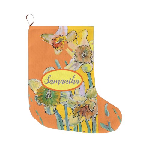 Orange Yellow Daffodil Floral Flowers Large  Large Christmas Stocking