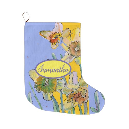 Orange Yellow Daffodil Floral Flowers Purple Lilac Large Christmas Stocking