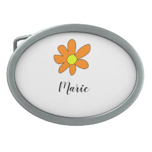 Orange yellow Daisy abstract add name text female Belt Buckle