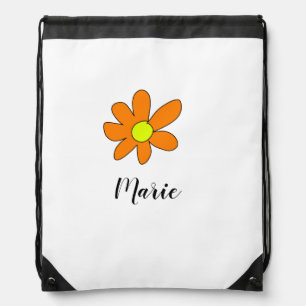 Orange yellow Daisy abstract add name text female Drawstring Bag