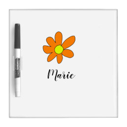 Orange yellow Daisy abstract add name text female Dry Erase Board