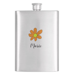 Orange yellow Daisy abstract add name text female Flask