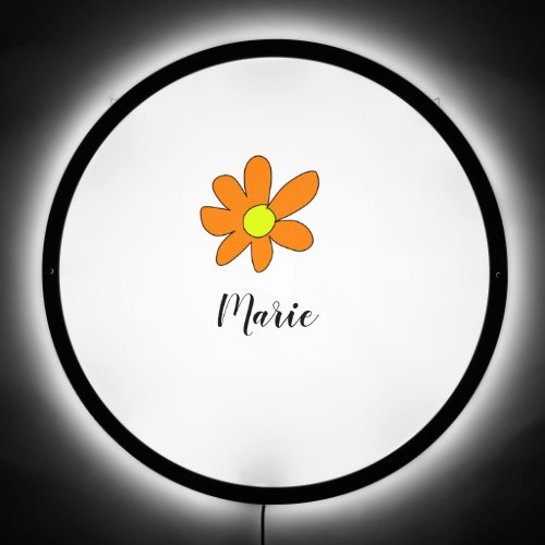 Orange yellow Daisy abstract add name text female LED Sign