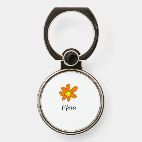 Orange yellow Daisy abstract add name text female Phone Ring Stand