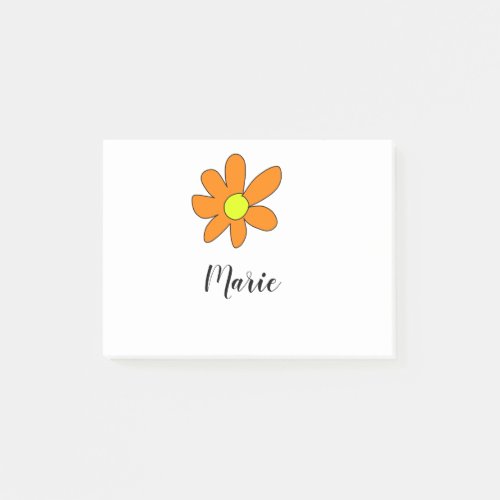 Orange yellow Daisy abstract add name text female Post_it Notes