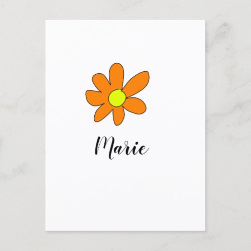 Orange yellow Daisy abstract add name text female Postcard