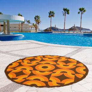 Orange Yellow Dark Brown Round Circles Art Pattern Beach Towel