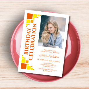 Orange Yellow Digital Frame Corner Photo Birthday Invitation