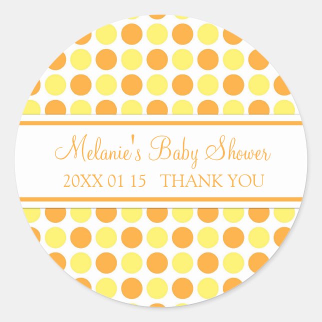 Orange Yellow Dots Baby Shower Favor Stickers (Front)
