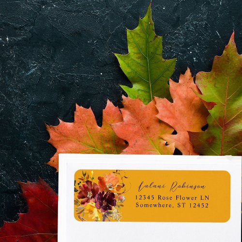Orange  Yellow Fall Floral 2 Gold Return Address Label