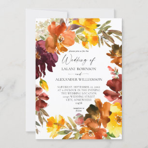 Orange & Yellow Fall Floral Wedding Invitation