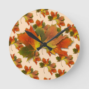 Orange & Yellow  Fall Leaves Round Clock