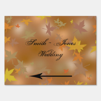 Orange Yellow Fall Leaves Wedding Direction Sign