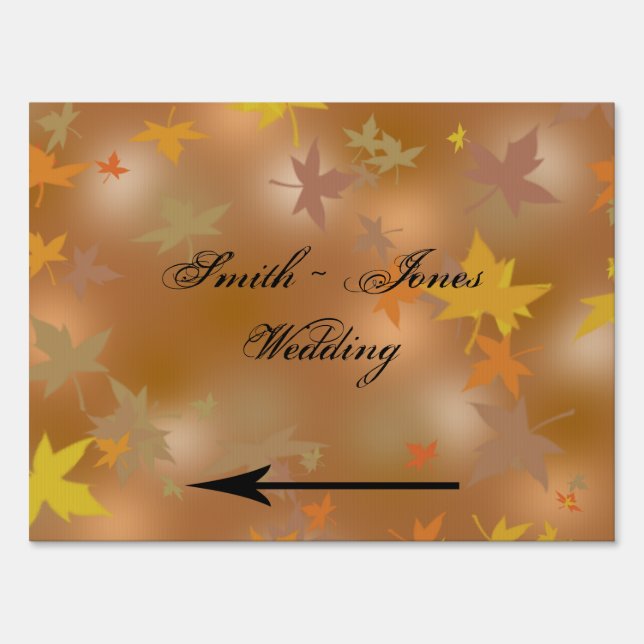 Orange Yellow Fall Leaves Wedding Direction Sign (Front)