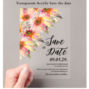Orange Yellow Floral Save the date Acrylic Invitations