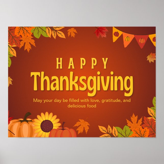 Orange Yellow Floral Thanksgiving Poster (Front)