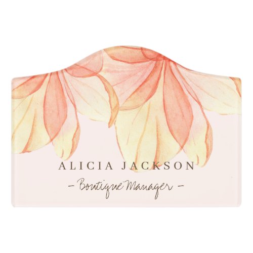 Orange yellow floral watercolor boutique manager door sign