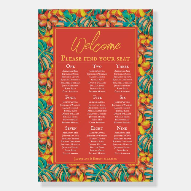 Orange & Yellow Floral Wedding Seating Chart Foam Board (Front)