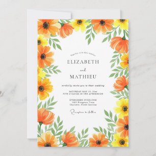 Orange Yellow Floral Whimsy Wedding Invitation