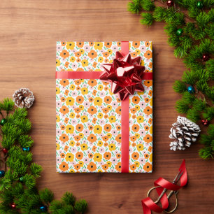 Orange yellow floral wrapping paper