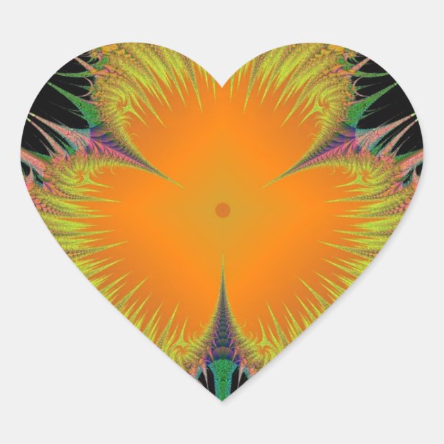 Orange Yellow Flower Fractal Art Gifts Heart Sticker (Front)