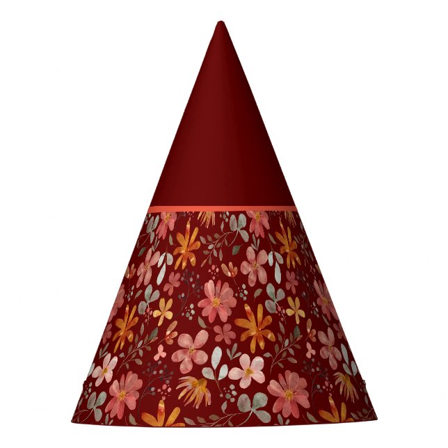 Orange yellow flower thanksgiving red pattern  party hat (Front)