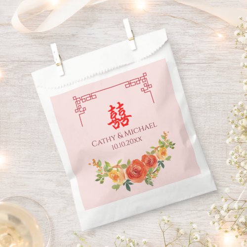 Orange yellow flowers Chinese frame wedding Favor Bag