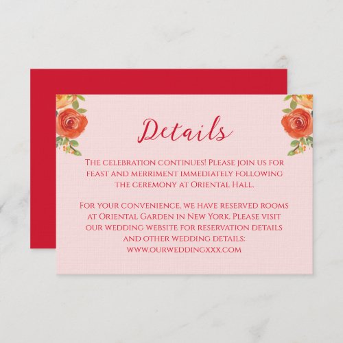 Orange yellow flowers Chinese wedding details Enclosure Card