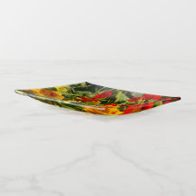 Orange, yellow flowers jewelry tray, desk gift