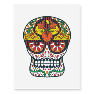 Orange Yellow Flowers Mexican Sugar Skull Temporary Tattoos