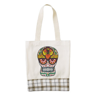Orange Yellow Flowers Mexican Sugar Skull Zazzle HEART Tote Bag