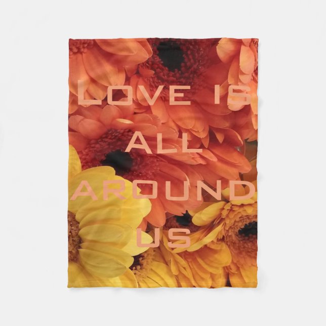 Orange Yellow Gerbera Daisy Flowers Love Blanket (Front)