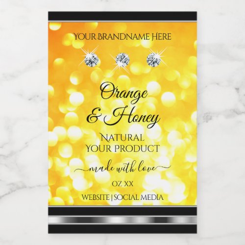 Orange Yellow Glitter Product Labels with Diamonds
