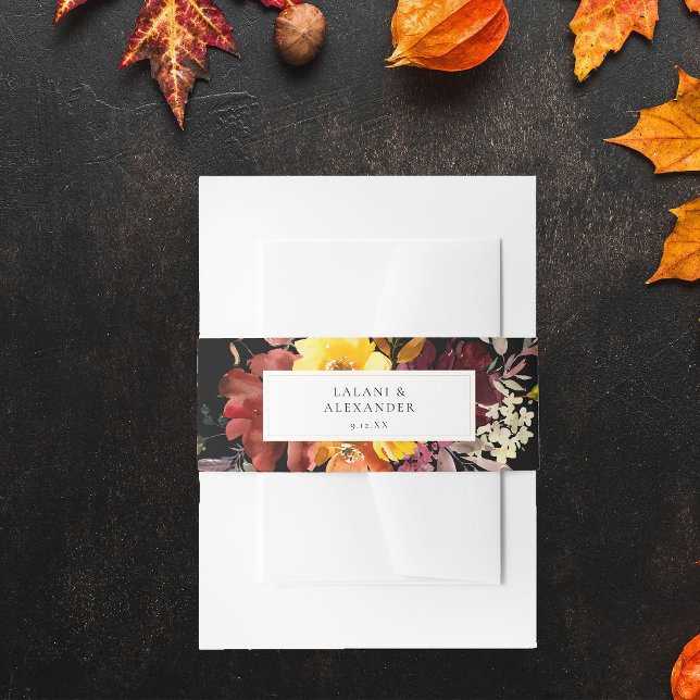 Orange & Yellow Gold Fall Floral 5- Black Invitation Belly Band (Creator Uploaded)