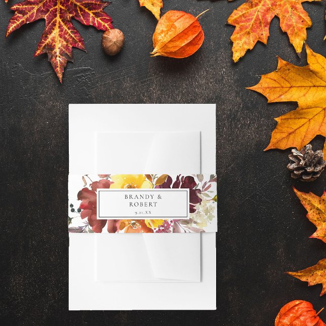 Orange & Yellow Gold Fall Floral 5 Invitation Belly Band (Creator Uploaded)