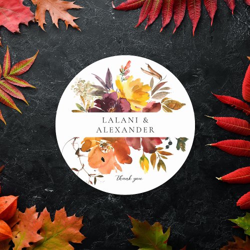 Orange  Yellow Gold Floral 2 Thank You  Classic Round Sticker
