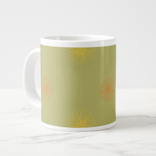 Orange yellow gold floral pattern on fern green giant coffee mug